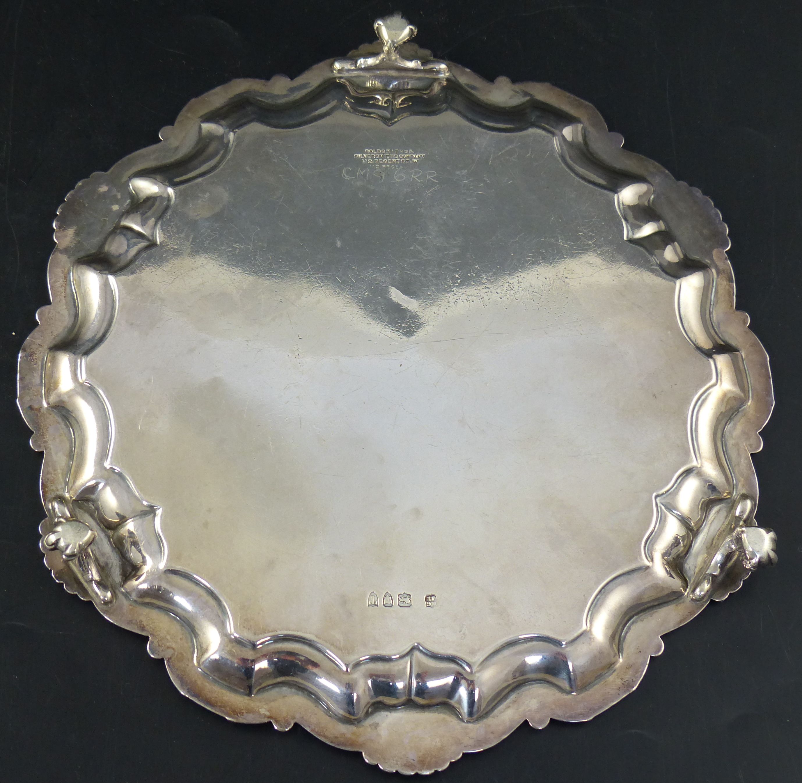 A late Victorian silver salver with shell and scroll border, 21.2cm, 10.5oz